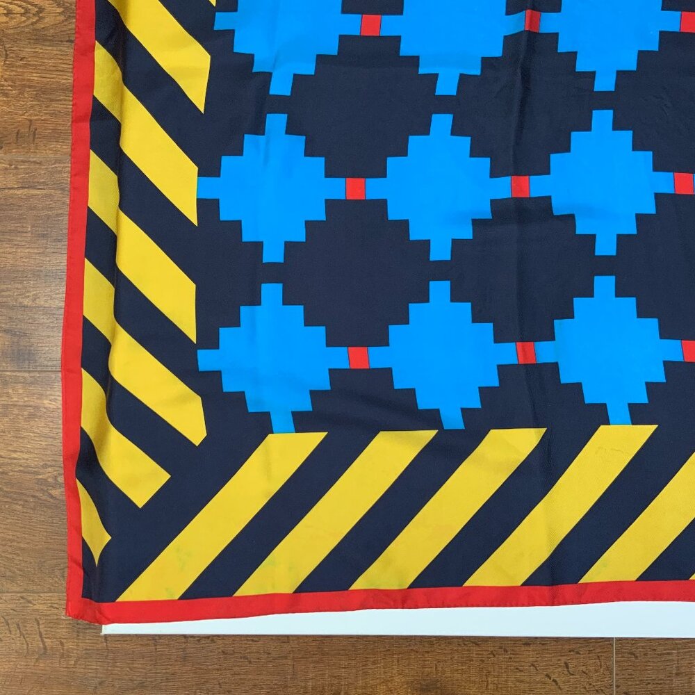 Vintage 70s - 80s Perry Ellis Silk Scarf Bold Geometric Design 34" - Picture 4 of 16